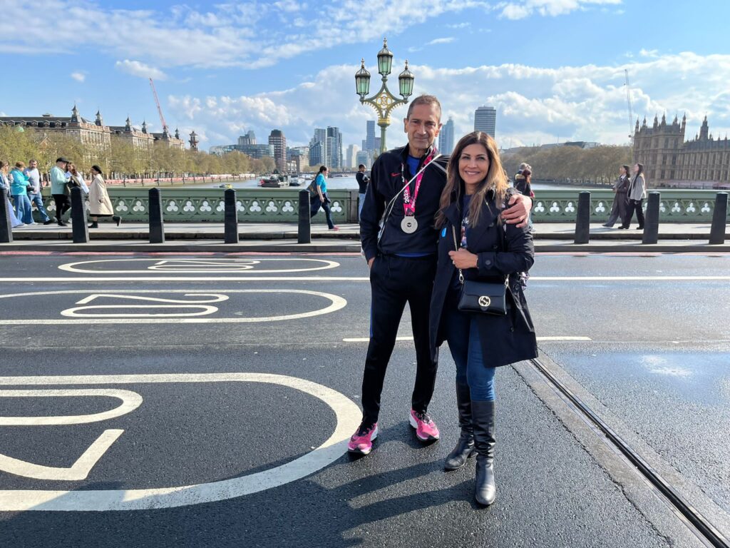 John and Nihara after London marathon 2023